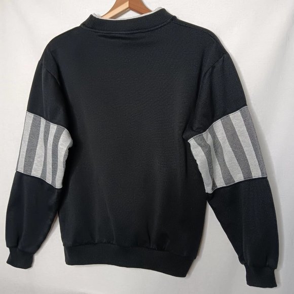 Vintage 80s Sasson Unisex Medium Sweatshirt Crew Neck Black Gray Stripe Retro - Picture 7 of 13